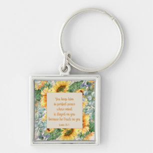 Sunflower Leaves Bible Verse Keep Perfect Peace Keychain