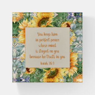 Sunflower Leaves Bible Verse Keep Perfect Peace    Paperweight