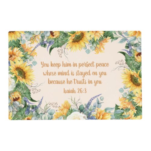 Sunflower Leaves Bible Verse Keep Perfect Peace    Placemat