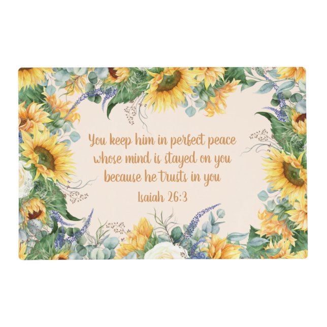 Sunflower Leaves Bible Verse Keep Perfect Peace    Placemat (Front)