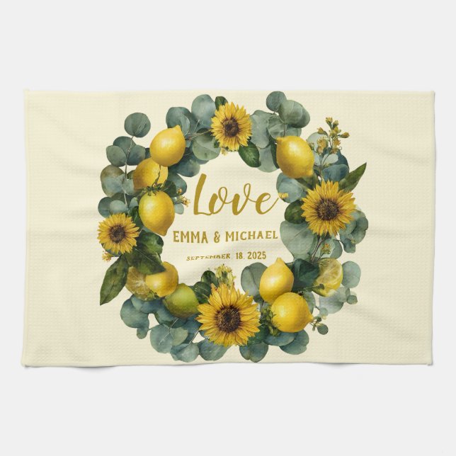 Sunflower Lemon Wreath Love Design Kitchen Towel (Horizontal)