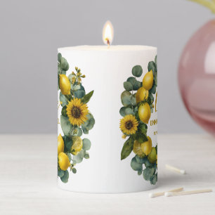 Sunflower Lemon Wreath Love Design Pillar Candle