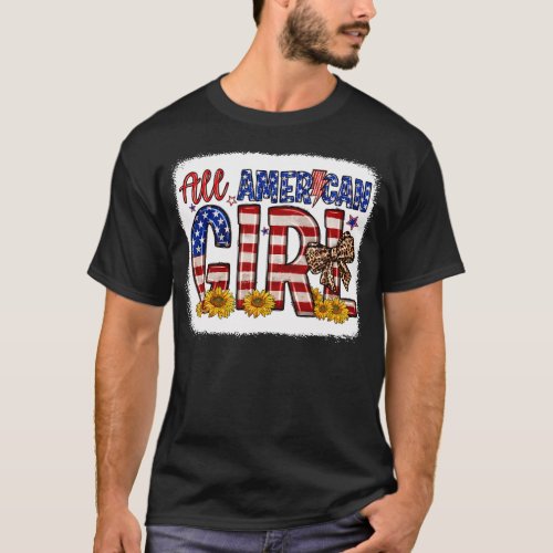 Sunflower Leopard All American Girls 4Th Of July T_Shirt