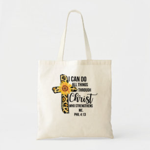Sunflower Leopard Cheetah Print Cross Jesus Christ Tote Bag