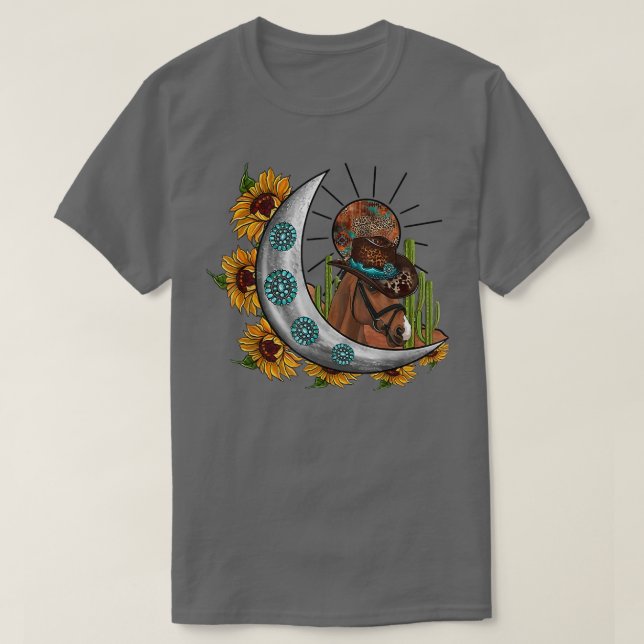 Sunflower Leopard Cowboy Hat Horse Boho Moon Weste T-Shirt (Design Front)