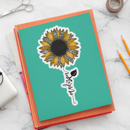 Sunflower leopard Handwritten Name  Sticker