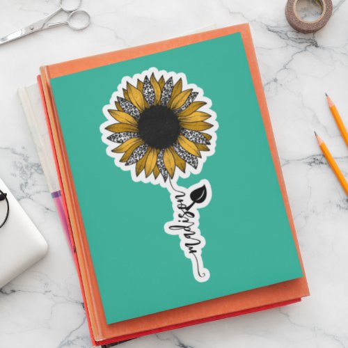 Sunflower leopard Handwritten Name  Sticker