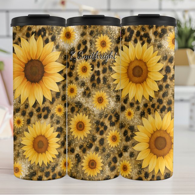  Sunflower Leopard Print Glitter Thermal Tumbler (Creator Uploaded)