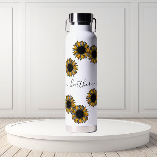 Sunflower Leopard Spot Monogram Name Personalized Water Bottle