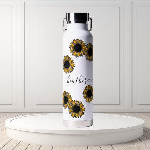 Sunflower Leopard Spot Monogram Name Personalized  Water Bottle