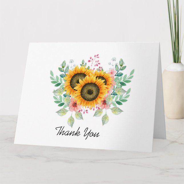 Sunflower  letterpress thank you card (Front)