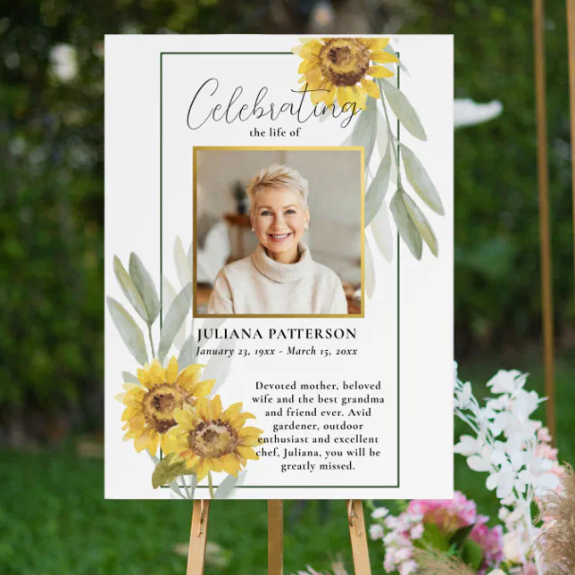 Sunflower Life Celebration Photo Welcome Funeral Poster | Zazzle