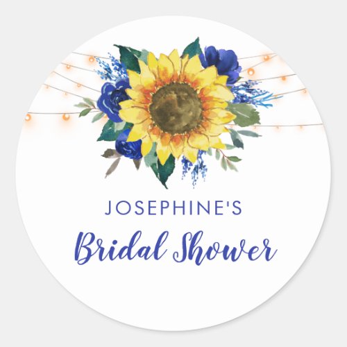 Sunflower Lights Blue Floral Bridal Shower Classic Round Sticker