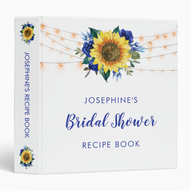 Sunflower Lights Blue Roses Bridal Shower Recipe 3 Ring Binder (Front/Spine)