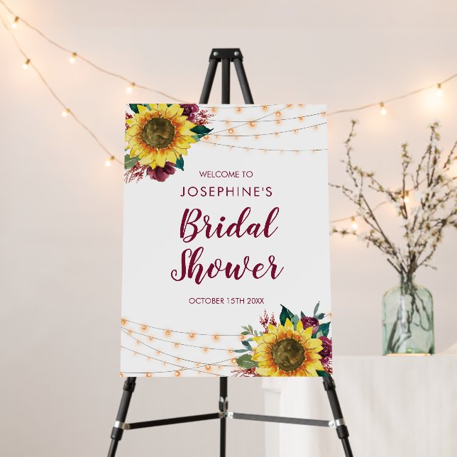 Sunflower Lights Burgundy Floral Bridal Shower Foam Board (In Situ (Stand))