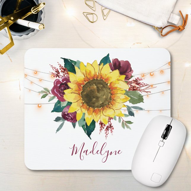 Sunflower Lights Floral Monogram Mouse Pad (Creator Uploaded)