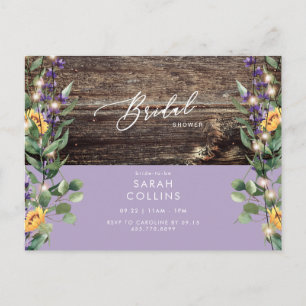 Sunflower Lights & Lavender Bridal Rustic Shower Invitation Postcard