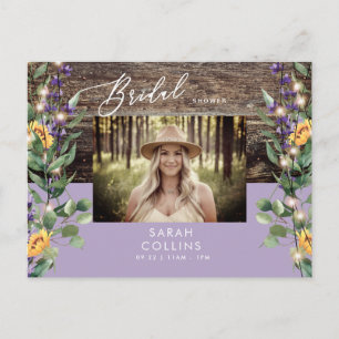 Sunflower Lights & Lavender Photo Rustic Bridal Invitation Postcard