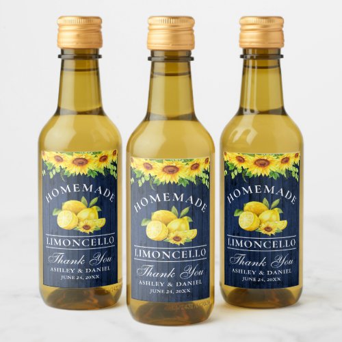 Sunflower Limoncello Blue Wood Mini Bottle Labels