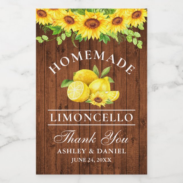 Sunflower Limoncello Wood Mini Bottle Labels (Single Label)