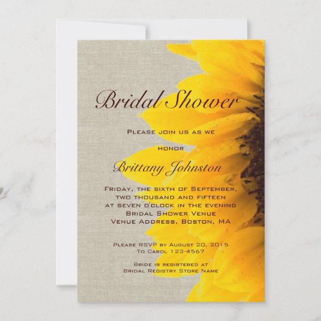 Sunflower Linen Rustic Bridal Shower Invitation (Front)