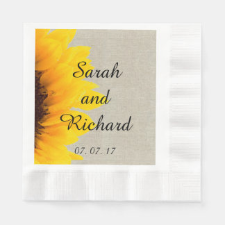 Sunflower Linen Rustic Wedding Paper Napkins
