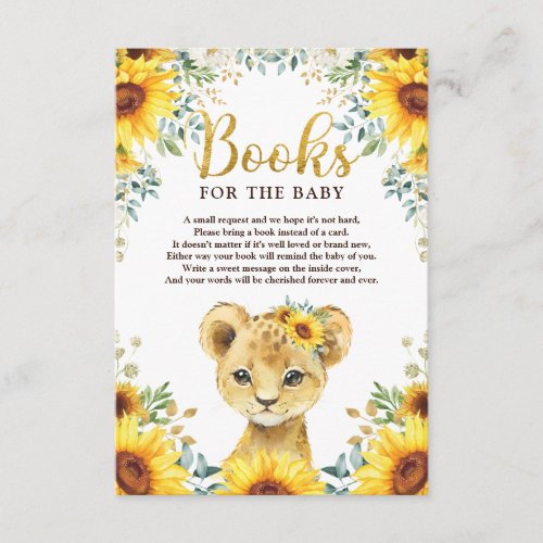 Sunflower Lion Cub Baby Shower Books for Baby Enclosure Card