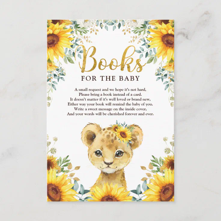 Sunflower Lion Cub Baby Shower Books for Baby Enclosure Card Zazzle