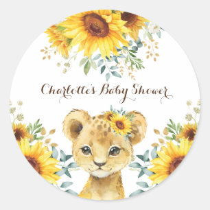 Sunflower Lion Cub Summer Birthday Baby Shower Classic Round Sticker
