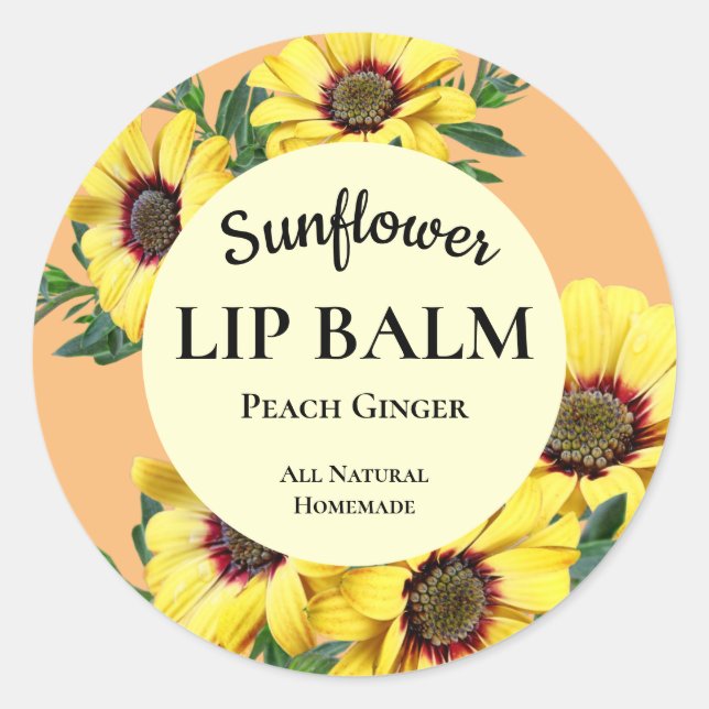 Sunflower Lip Balm Professional Round Sticker (Front)