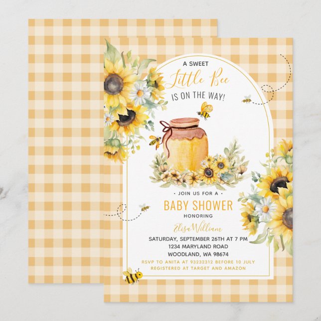 Sunflower Little Bee is on the Way Baby Shower  Invitation (Front/Back)