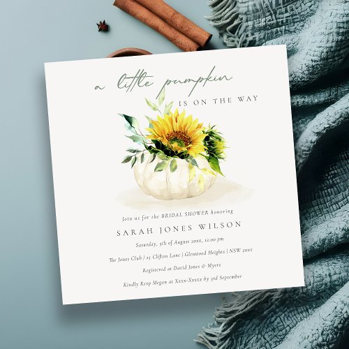 Sunflower Little Floral Pumpkin Baby Shower Invite