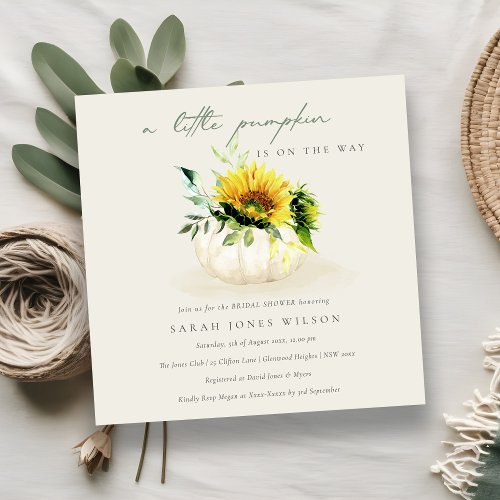 Sunflower Little Floral Pumpkin Baby Shower Invite