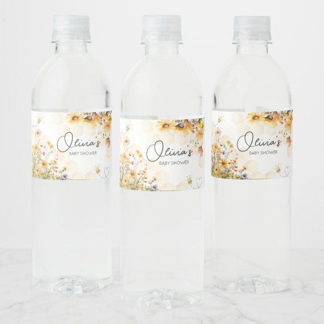 Sunflower Little Honey Baby Shower Water Bottle Label (Bottles)
