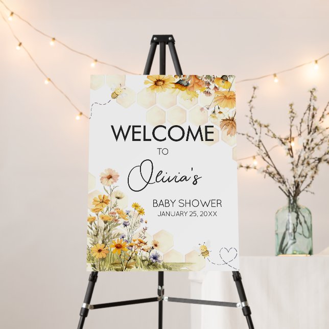 Sunflower Little Honey Baby Shower Welcome Sign (In Situ (Stand))