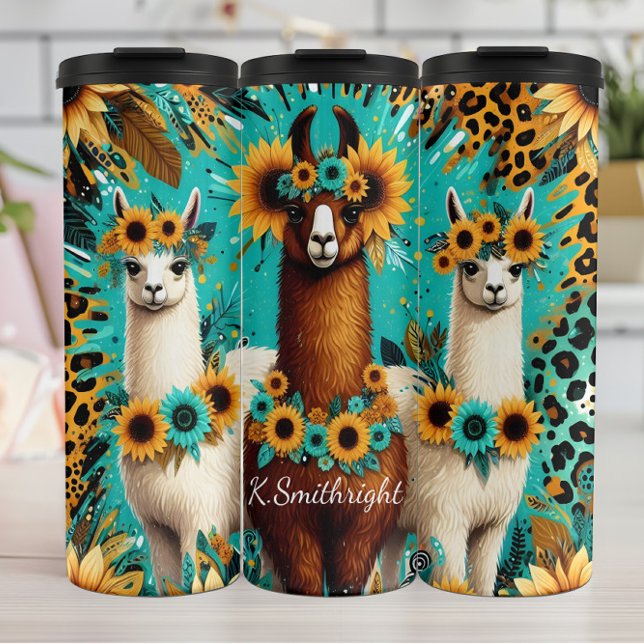 Sunflower Llama Trio Vibrant Pattern Thermal Tumbler (Creator Uploaded)