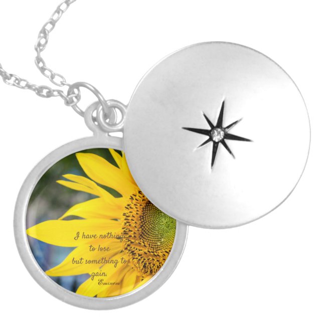 Sunflower Locket Silver-Plated Necklace Quote  (Front)