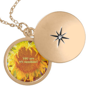 SUNFLOWER LOCKET/ YOU ARE MY SUNSHINE/CUSTOMIZABLE GOLD PLATED NECKLACE