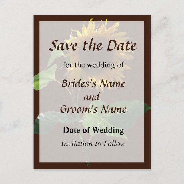 Sunflower Looking Down Save the Date Announcement Postcard (Front)