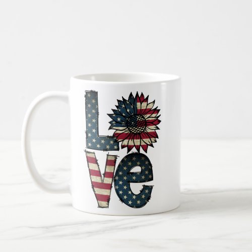 Sunflower Love  American Flag  Stars and Stripes Coffee Mug