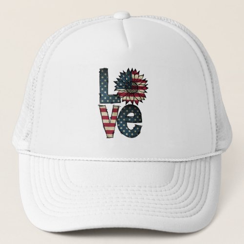 Sunflower Love  American Flag  Stars and Stripes Trucker Hat