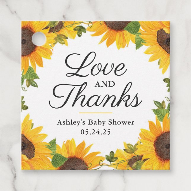 Sunflower Love and Thanks Favor Tag (Front)