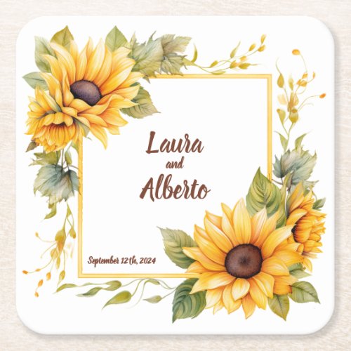 Sunflower Love Personalized Wedding Coasters