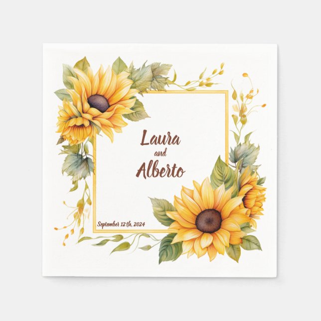 Sunflower Love: Personalized Wedding Napkins (Front)