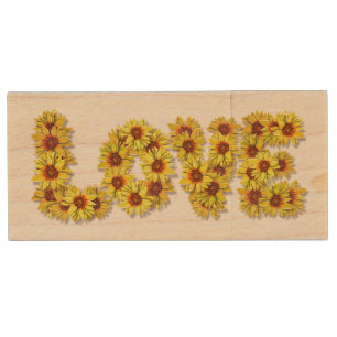 Sunflower Love USB Wooden Flash Drive