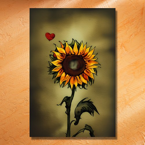 Sunflower Love _ Watercolor Sunflower and Heart Poster