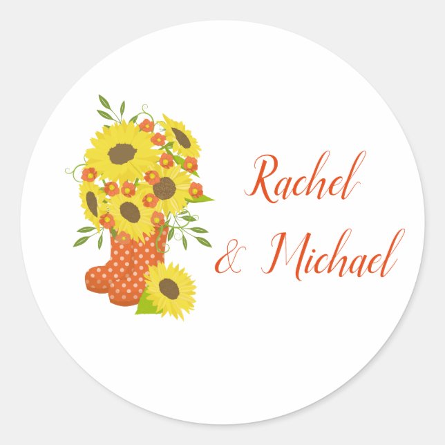 Sunflower Love Wedding Classic Round Sticker (Front)