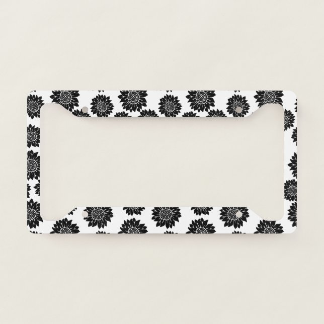 Sunflower Lover Black And White Pattern Garden License Plate Frame (Front)