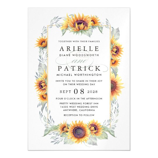 Sunflower Magnetic Watercolor Wedding Invitations | Zazzle.com