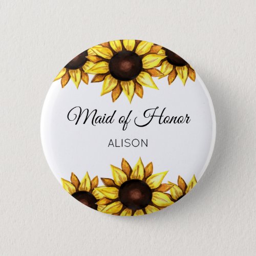Sunflower Maid of Honor Floral Yellow White Button